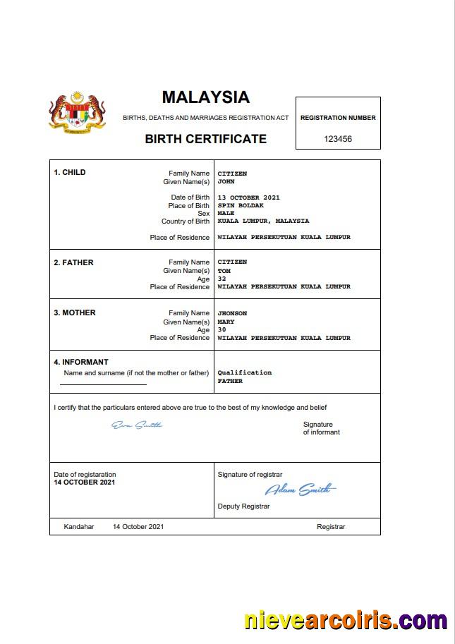Malaysia death certificate